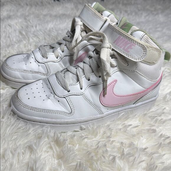 Nike White and Pink High-Tops with Green Accents - Picture 3 of 7